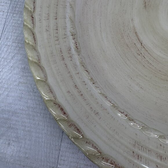 Roscher & Co BELLINI CREAM Embossed Rope Ring Earthenware  Dinner Plates Set 4 - Picture 14 of 16